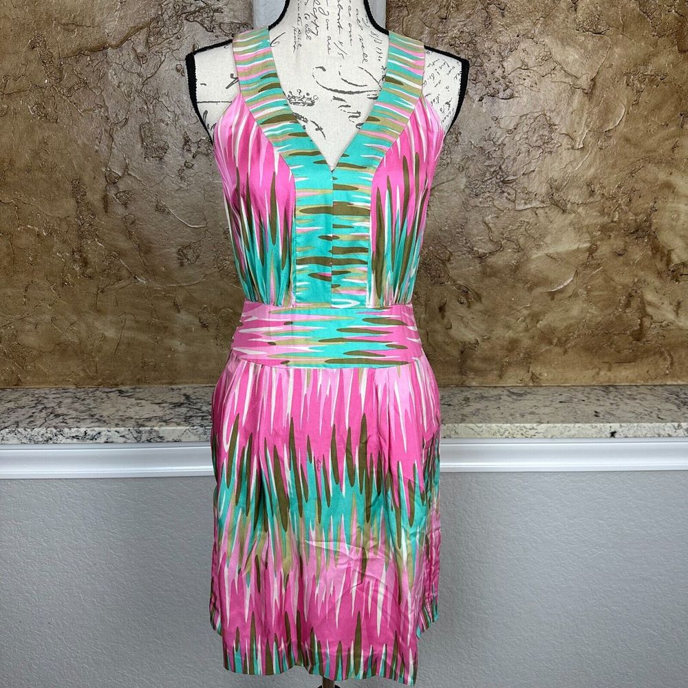 Milly 100% Silk Dress Womens 2 Mini Abstract Print Coastal Bohemian Party Cruise