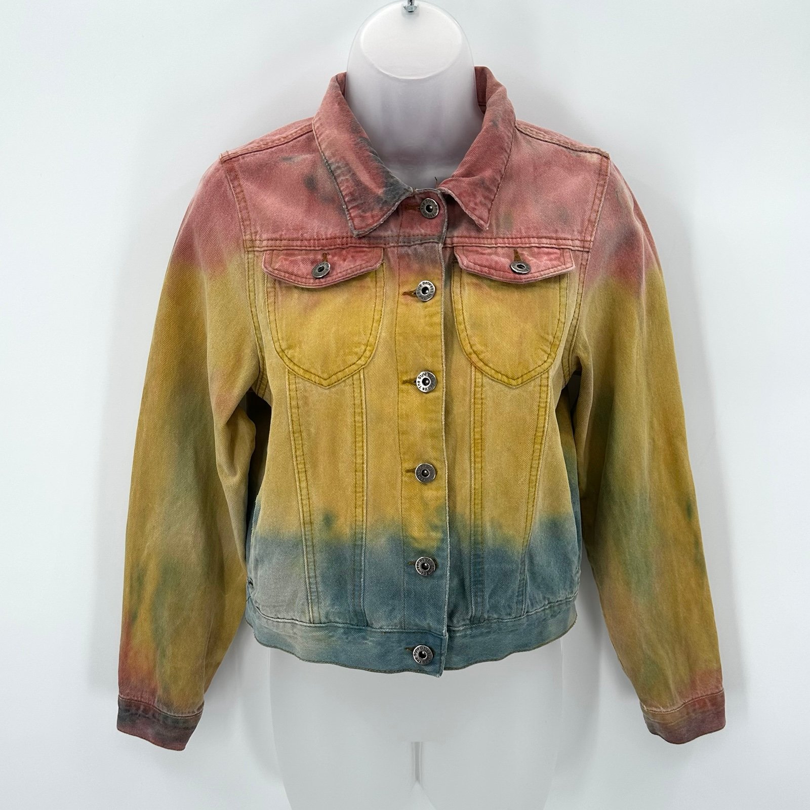 The Style Between Us Dip Dye Tie Dye Denim Jacket Womens S Colorful Jean Buttons