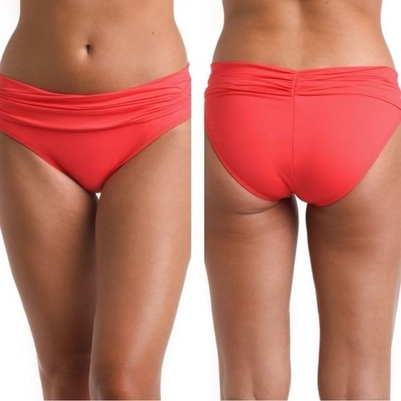 La Blanca Womens Plus Size 20W Red Bikini Swim Bottom With Ruched Waist