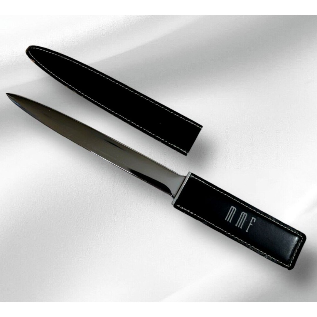 Vintage Black Bonded Leather Letter Opener Sheath 2-Sided MMF Monogram Quinn Co