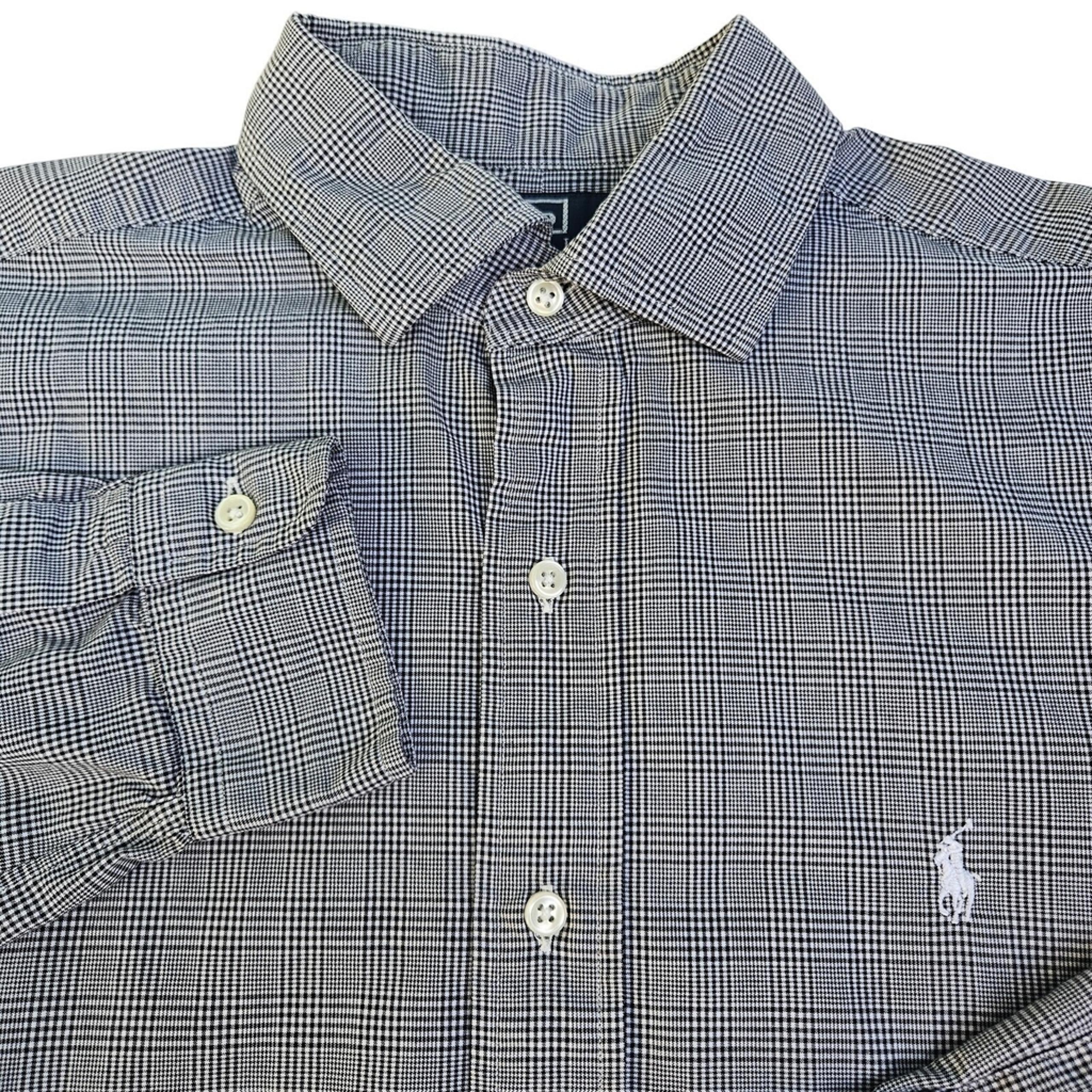 Polo Ralph Lauren Shirt Mens Medium Gray Black White Plaid Classic Fit Dress