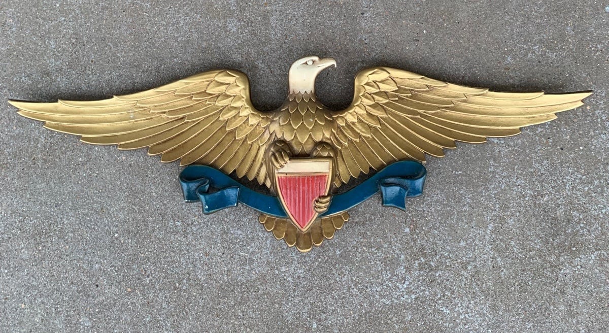 VINTAGE USA AMERICA BALD EAGLE SYMBOL OF LIBERTY 27” CAST ALUMINUM WALL DECOR BY