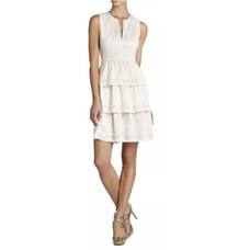 BCBGMAXAZRIA Women's Beige Mini Dress Scarlett Tiered Eyelet Size 06 (C-7)