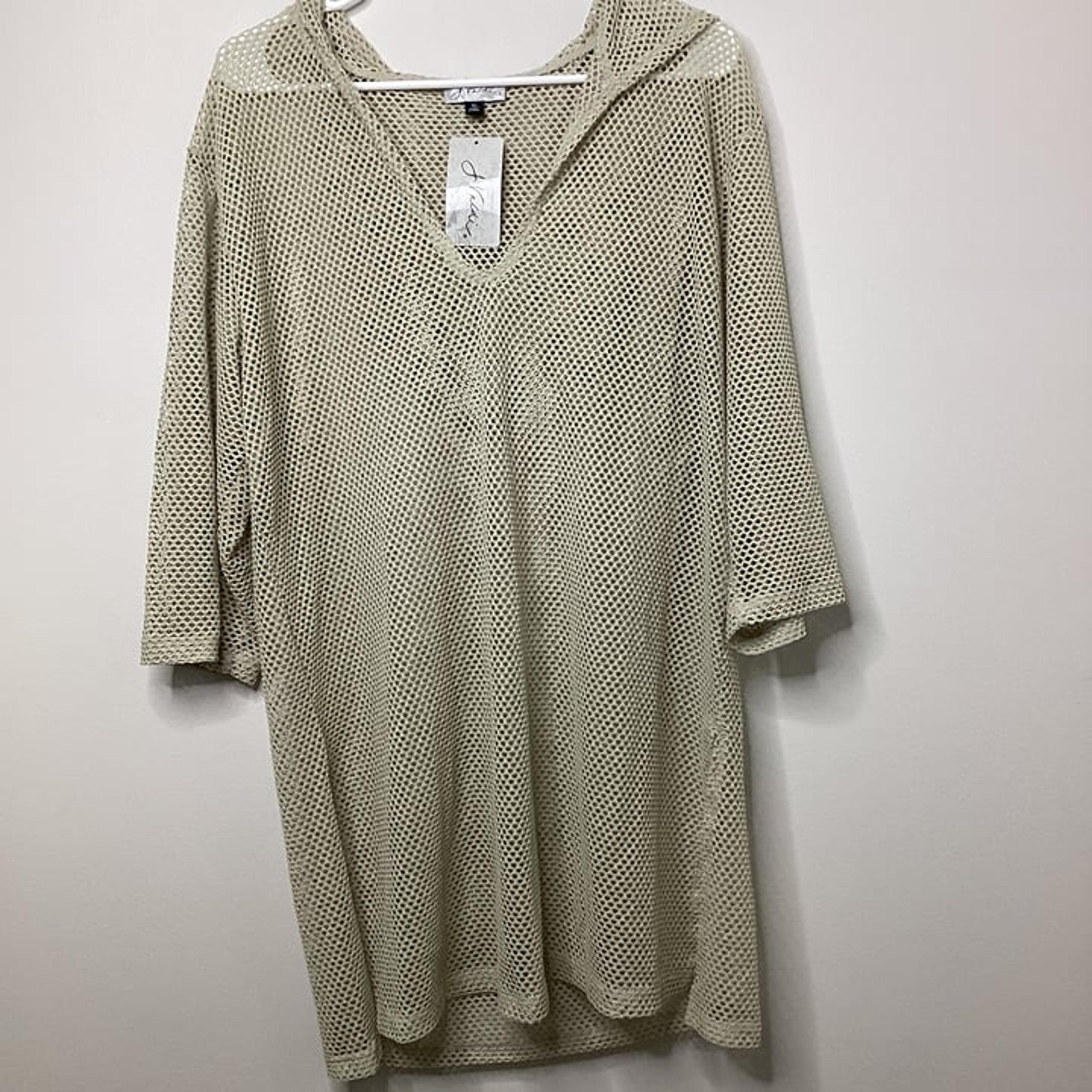 J Valdi Swimsuit Coverup Beige Tan Womens Medium Mesh Look Hooded Swim