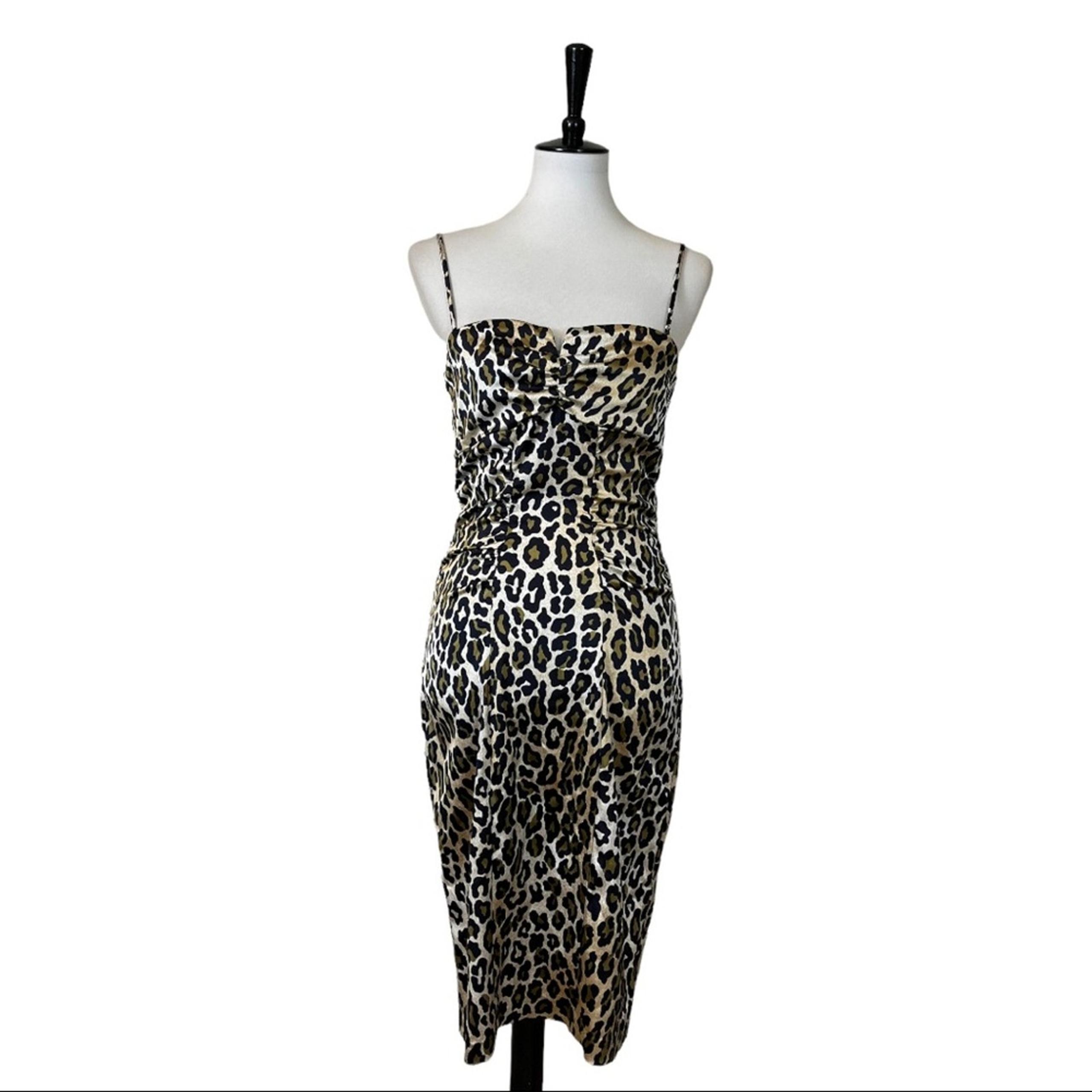 XSCAPE by Joanna Chin Women's Dress Leopard Satin Sheath Cocktail Party Size 6