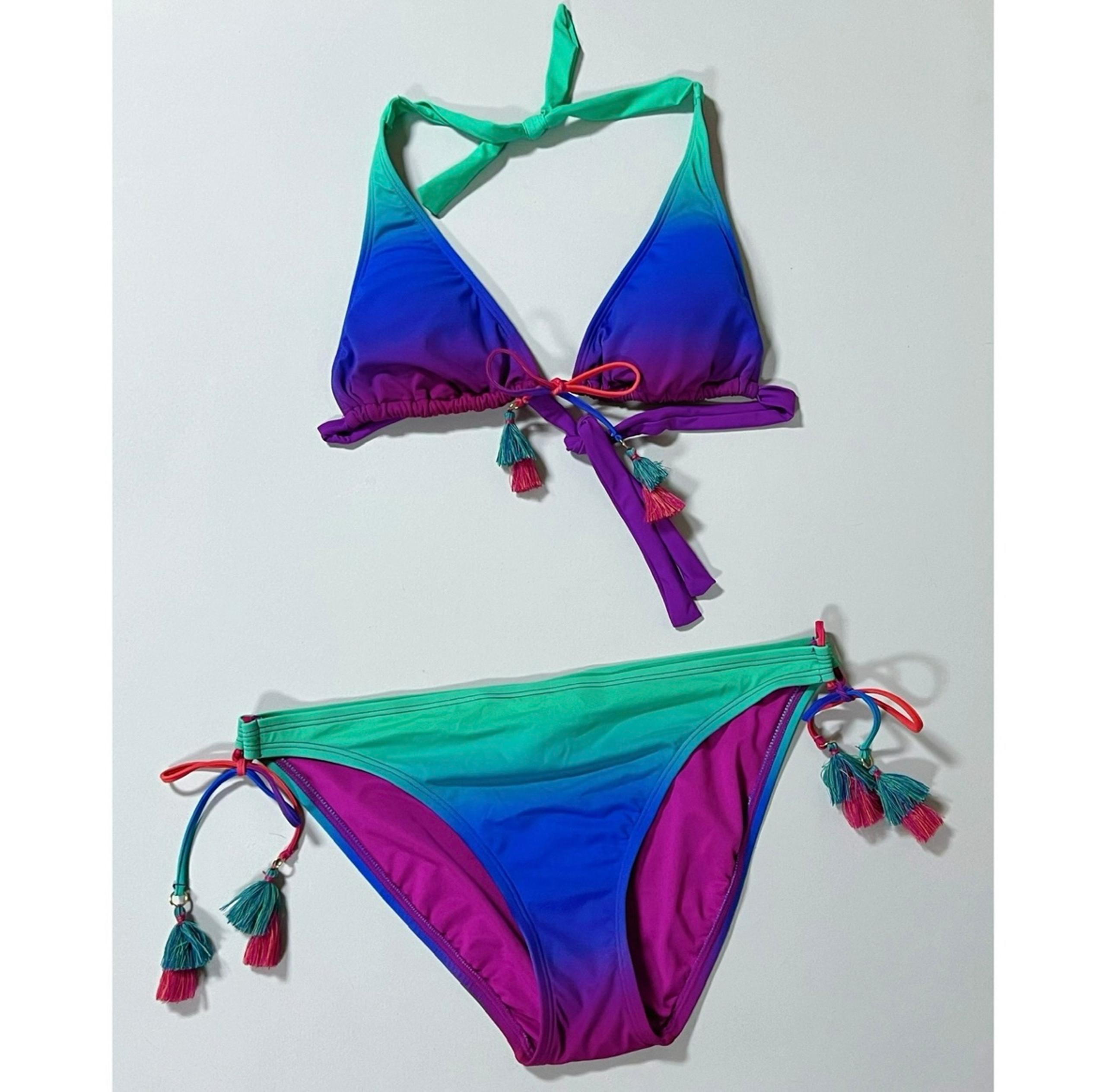 Bleu Rod Beattie Purple Ombré Tassels Bikini Swimwear Bathing Suit Set Size 4 ✨