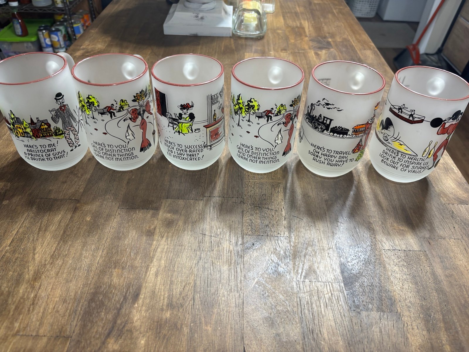 VTG Federal Glass “Gay Nineties” Frosted Beer Mugs Barware Set Of 6