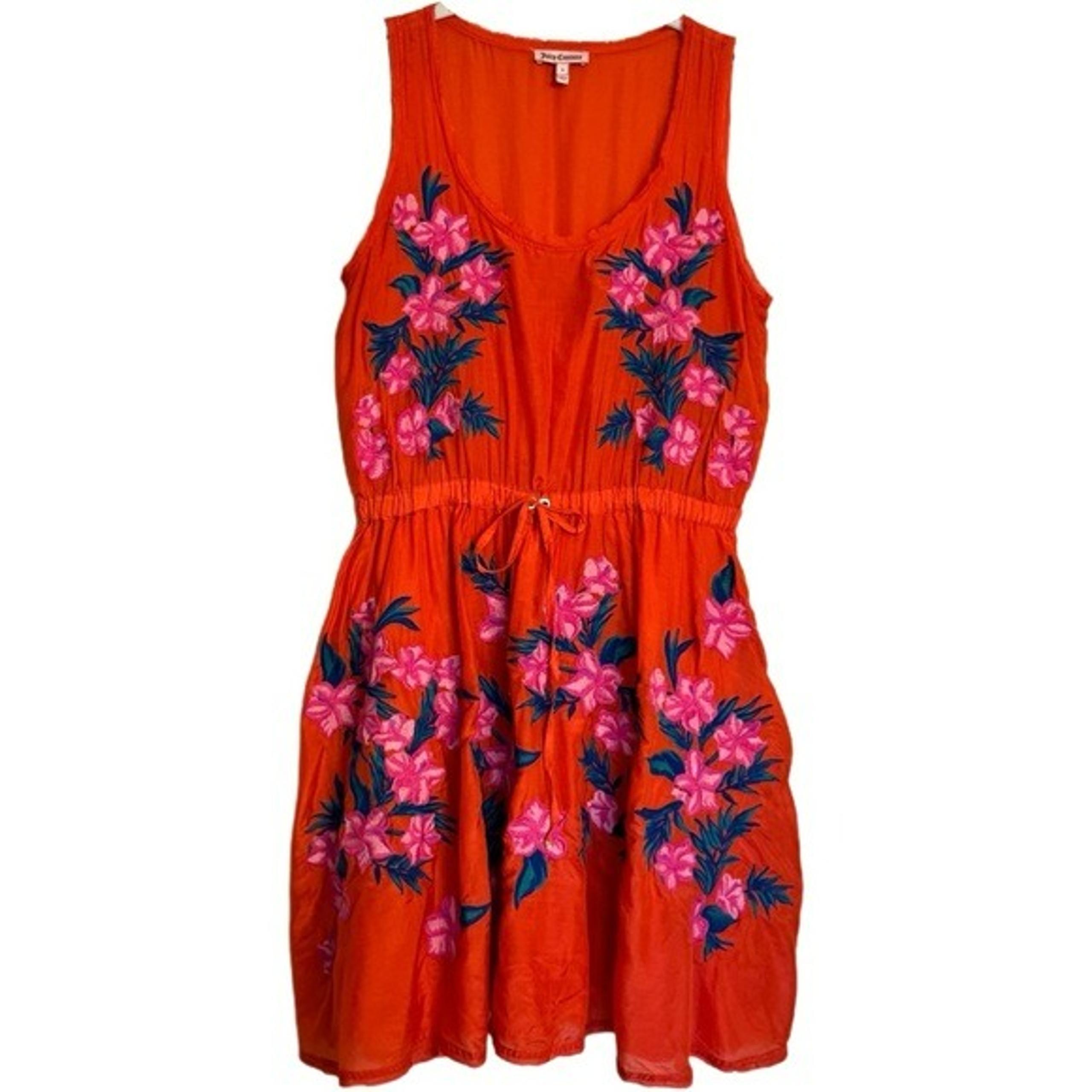 Juicy Couture Dress Size 4 Mini Orange Summer Silk Blend Floral Embroidery
