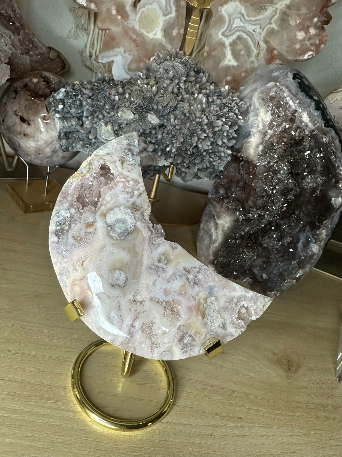 Beautiful Natural Crystal Druzy Pink Amethyst Moon