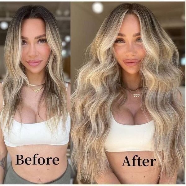 Womens 180% Density Middle Part Synthetic Wigs Ombre Blonde Lace Front Wig