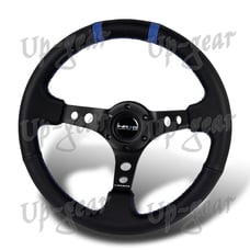 Black Leather Blue Stitch 3 Deep Spoke NRG 350MM RST-016S-BL 14 Steering Wheel