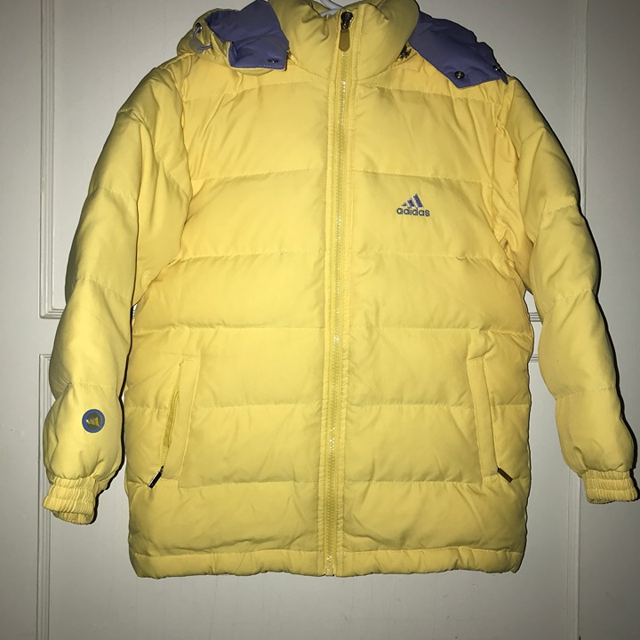Adidas yellow think snow jacket removable hood kids ages 4 & 5