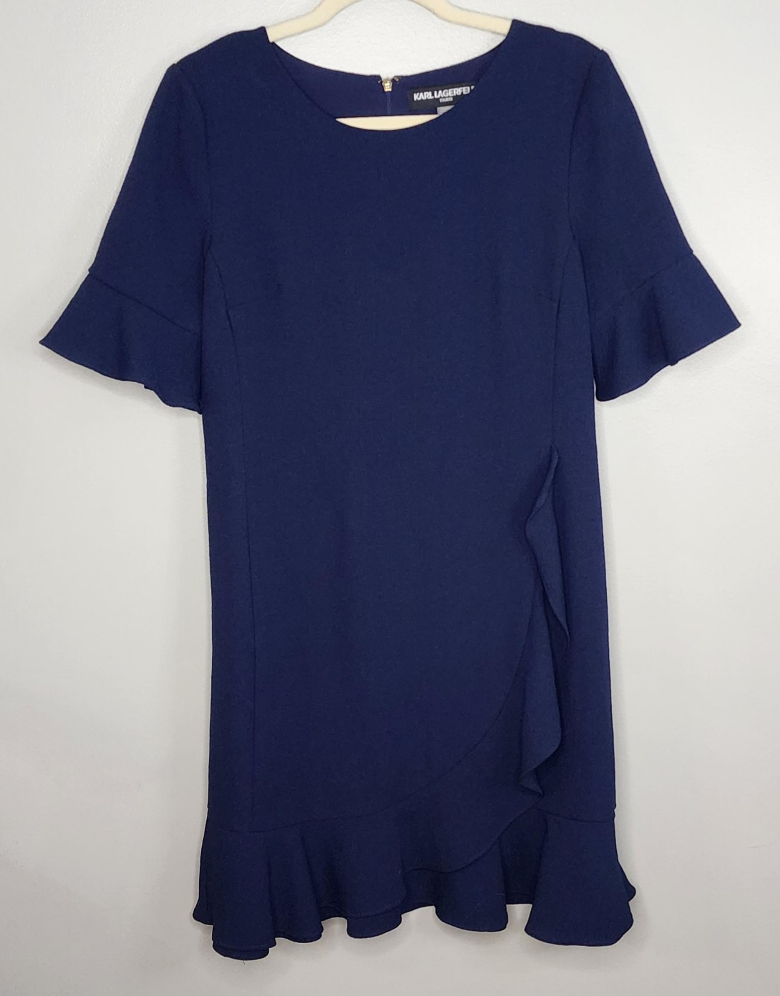 Karl Lagerfield Navy Ruffle Flounce Hem Sheath Dress Size 8