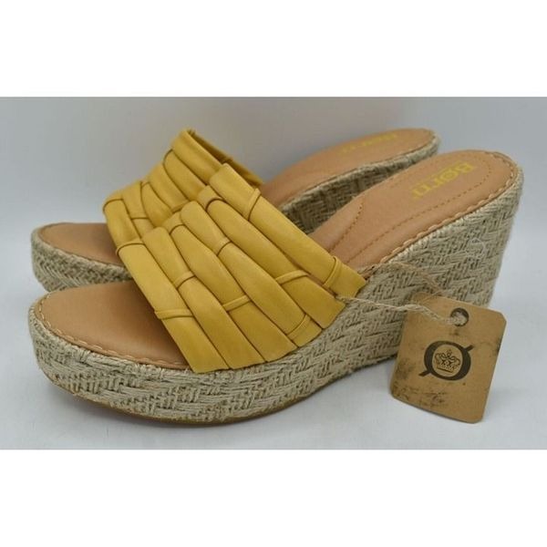 Born Women Size 9 Aneesa Yellow Full Grain Leather Espadrille Wedge Sandal 19975