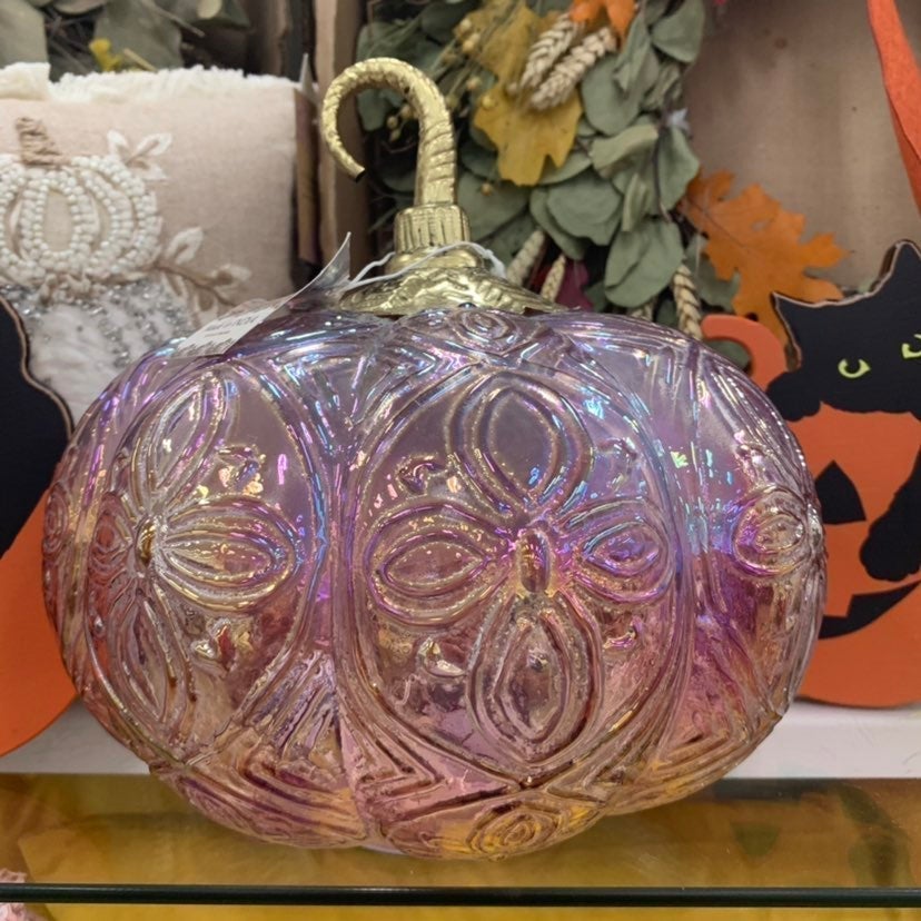Fall Glass Scalloped light up Pumpkin !