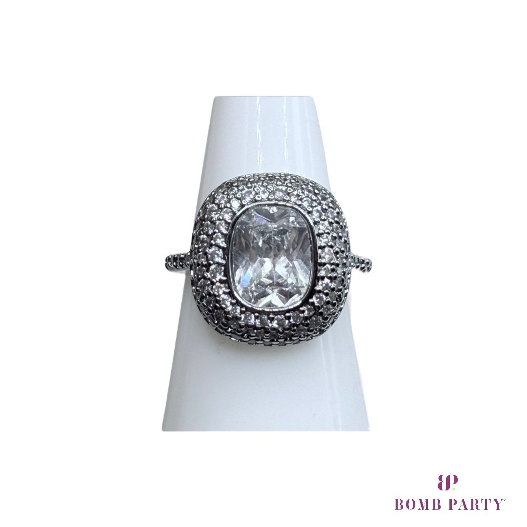 Bombparty Ring That Dazzling Glow Diamond CZ on Rhodium Size 8