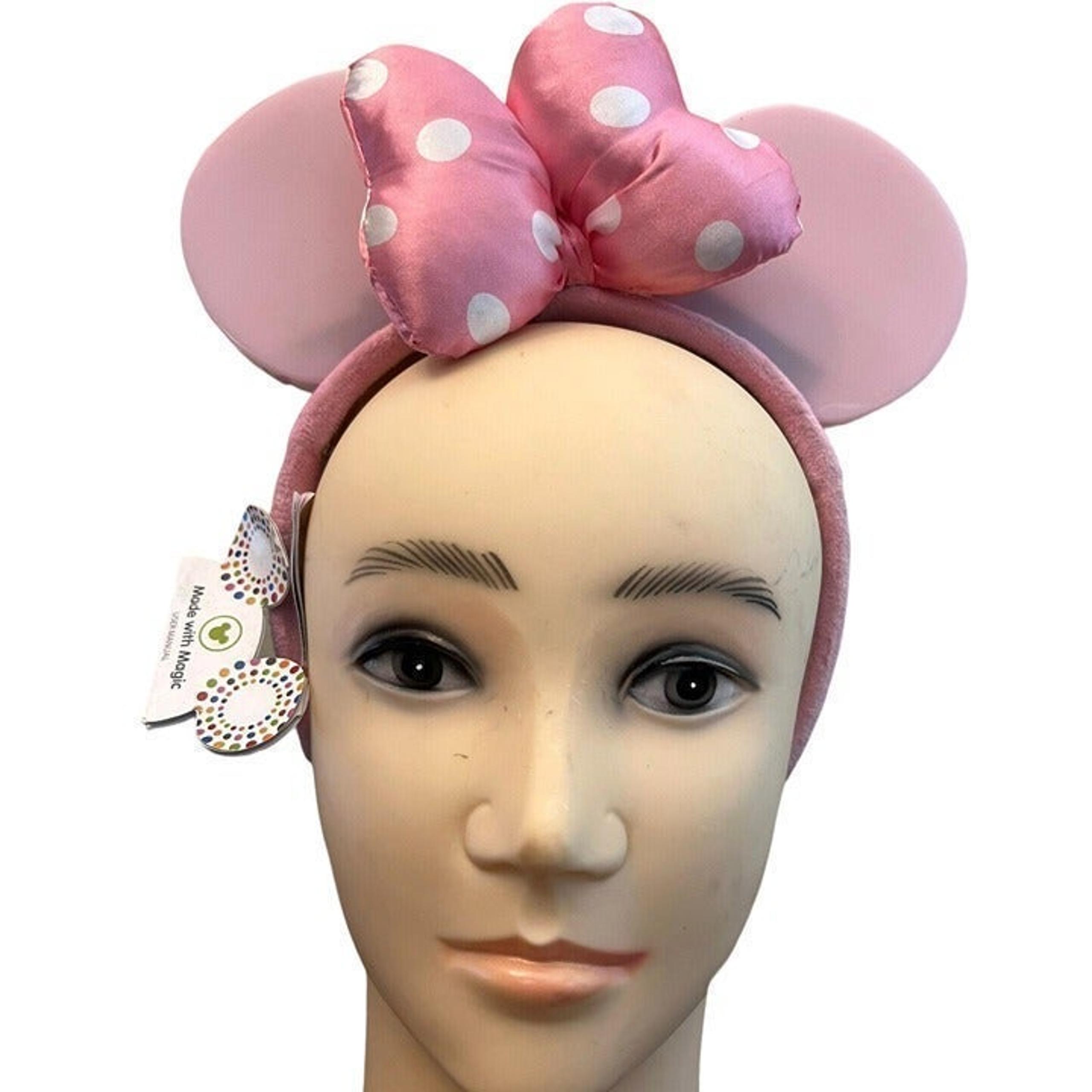 Pink Minnie Mouse Headband Ears Polka Dot Bow Disney Parks Ears One Size