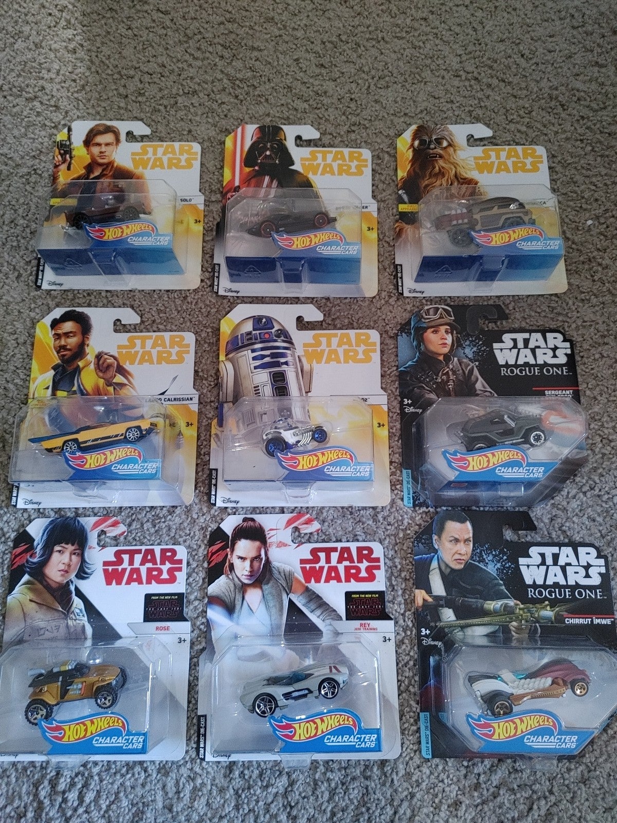 Star Wars Hot Wheels Die-Cast Character Cars Lot of 9. New in box