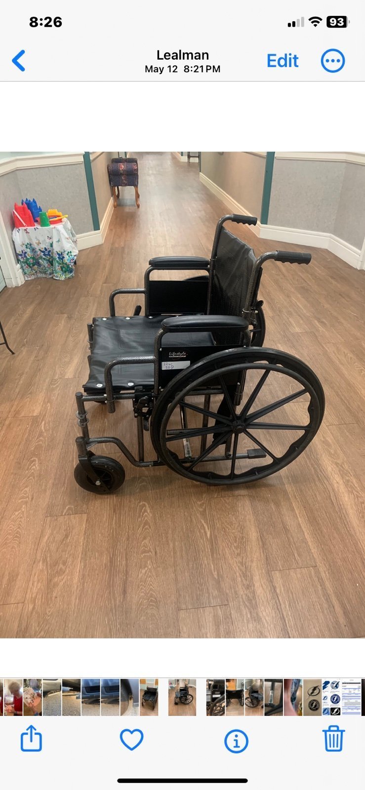 22” manual wheelchair up to 500 pounds. Very good condition. U pick up in FL
