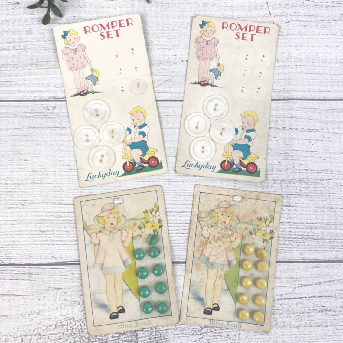 Vintage LUCKYDAY Made in USA Romper Button Sets