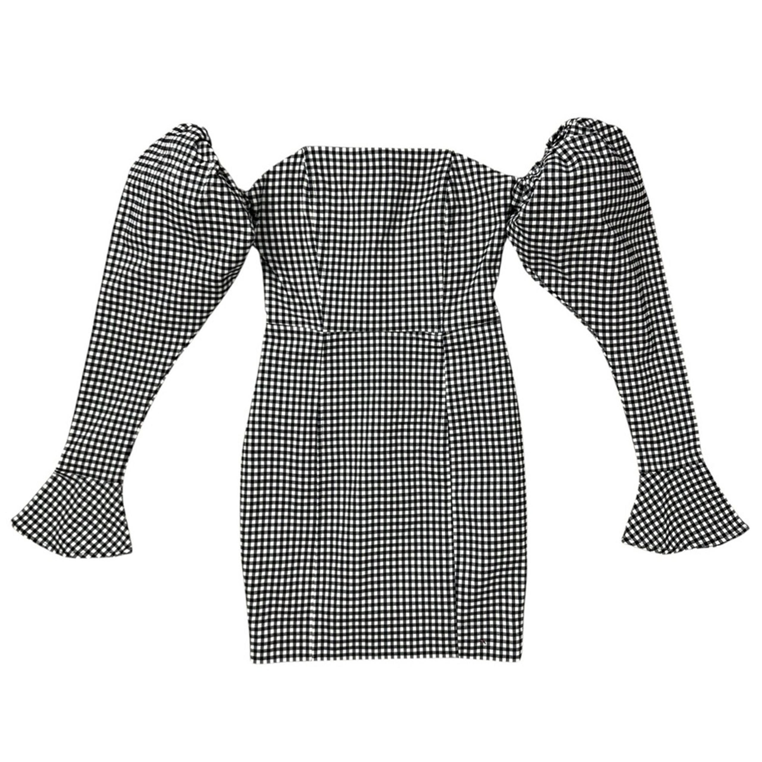 NWT Naked Wardrobe Gingham The Statement Cocktail Dress Bishop Sleeve Size Small