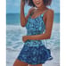 NWT LOCO Boutique Size Medium Swimsuit Swim Dress One Piece Tropical Blue Green