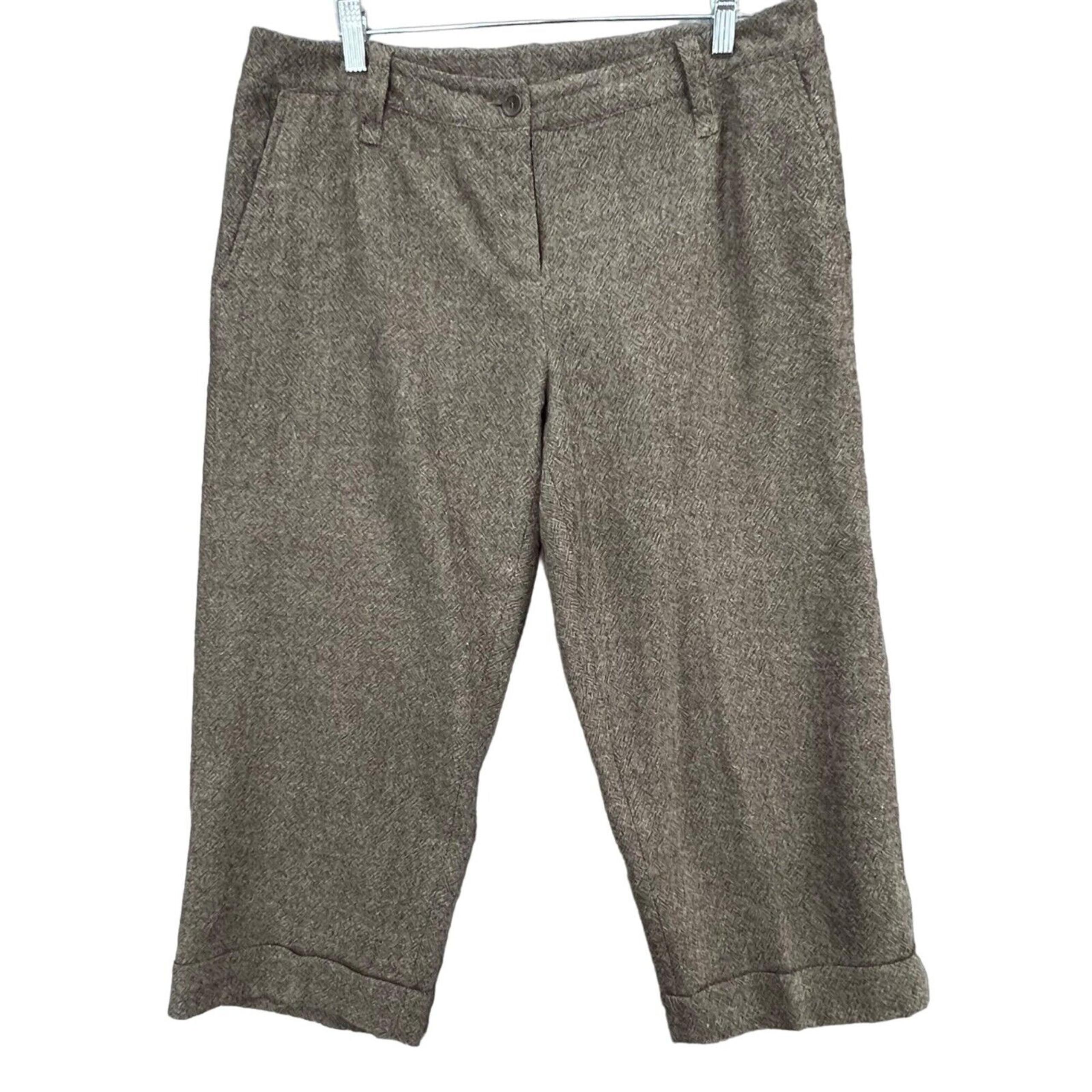 Eileen Fisher Pants Women PL Brown Wool Crop Trousers Cuffed Minimalist Corpcore