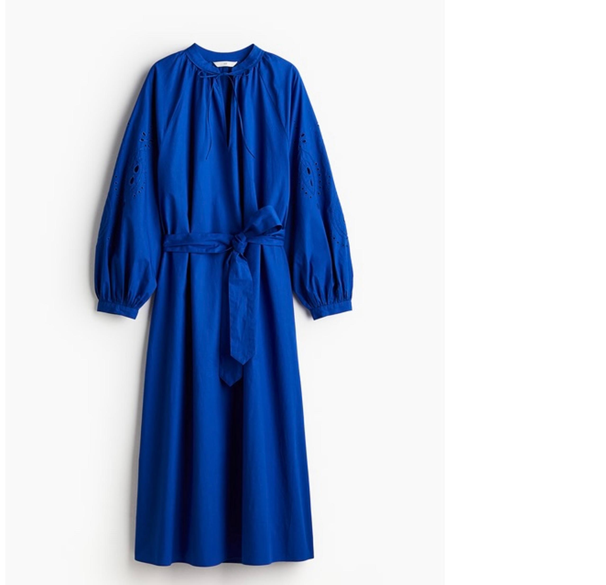 EYELET EMBROIDERY-DETAIL DRESS Blue, Size XL