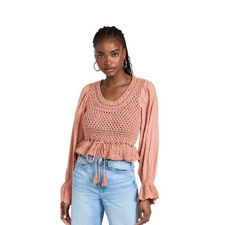 NWT Megan Crochet Top in Coral Sand