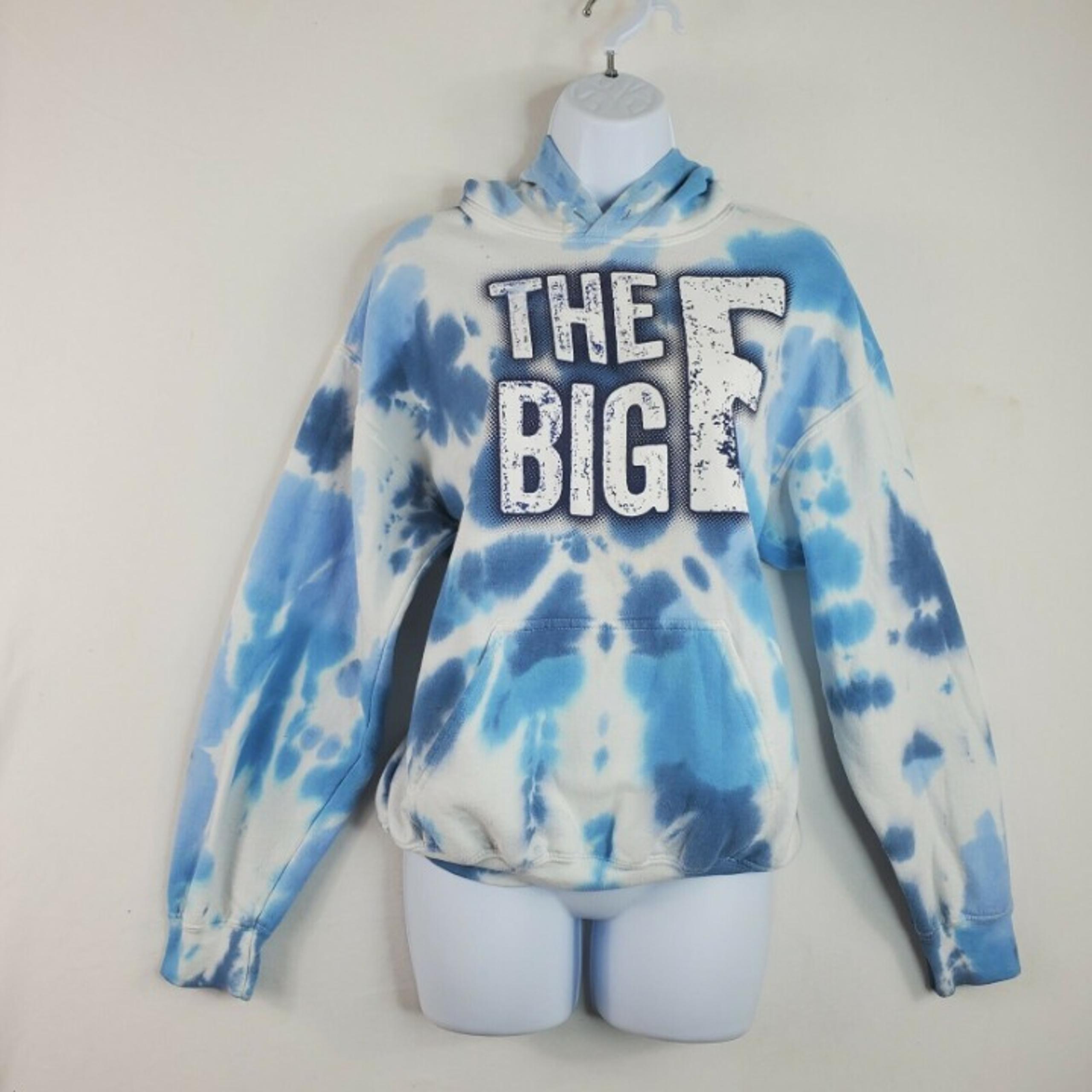 GILDAN Heavy Blend Women's Blue & White Tie Dye Hooded Sweatshirt Size M