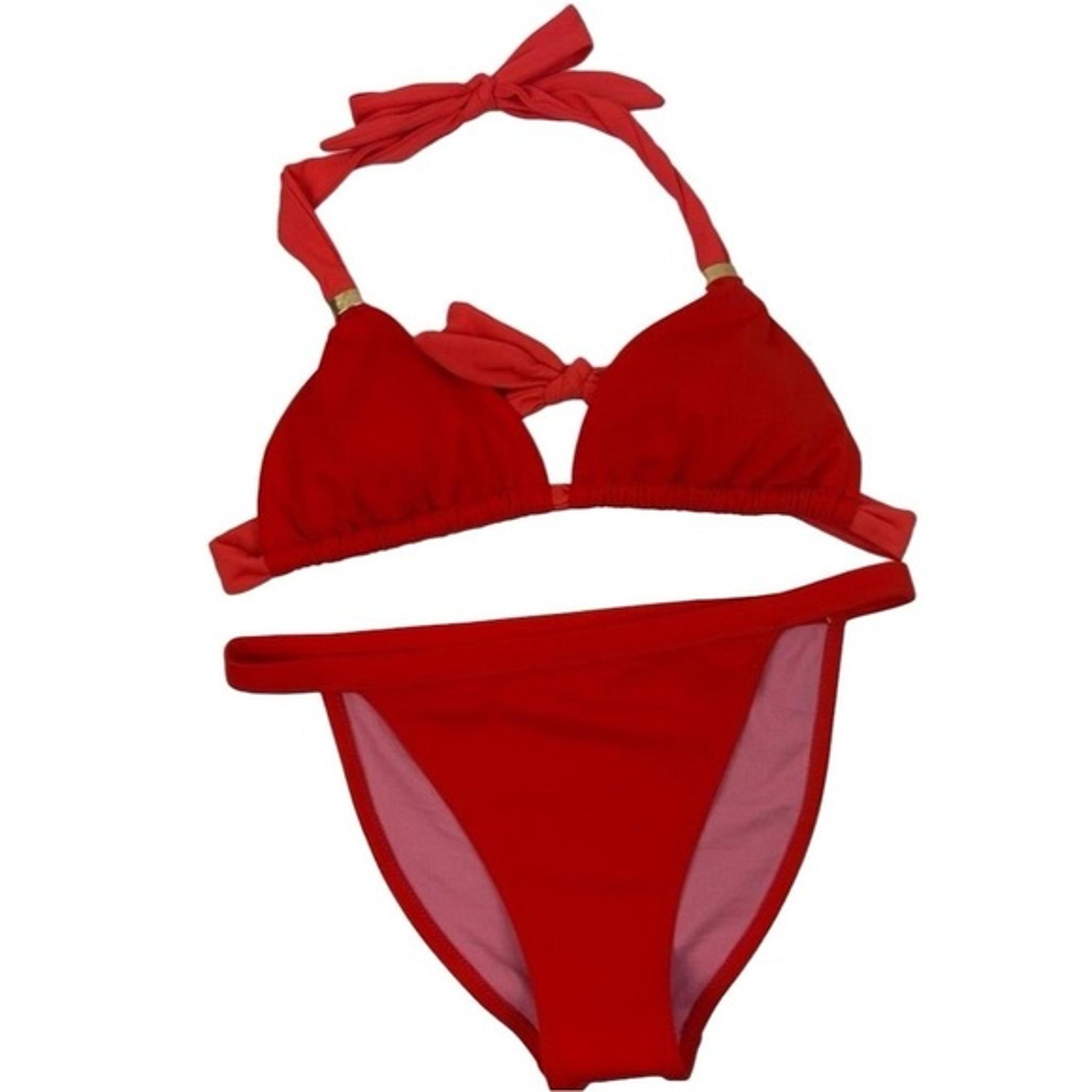 Boden Women's Red Bikini size 6 Gold Detail Halter Triangle Top 2 Piece
