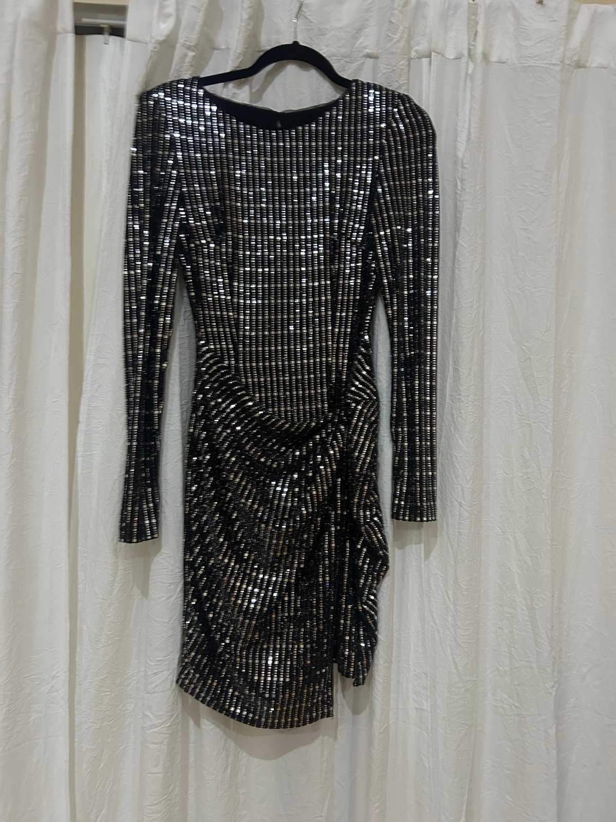Black and silver ruched body con dress