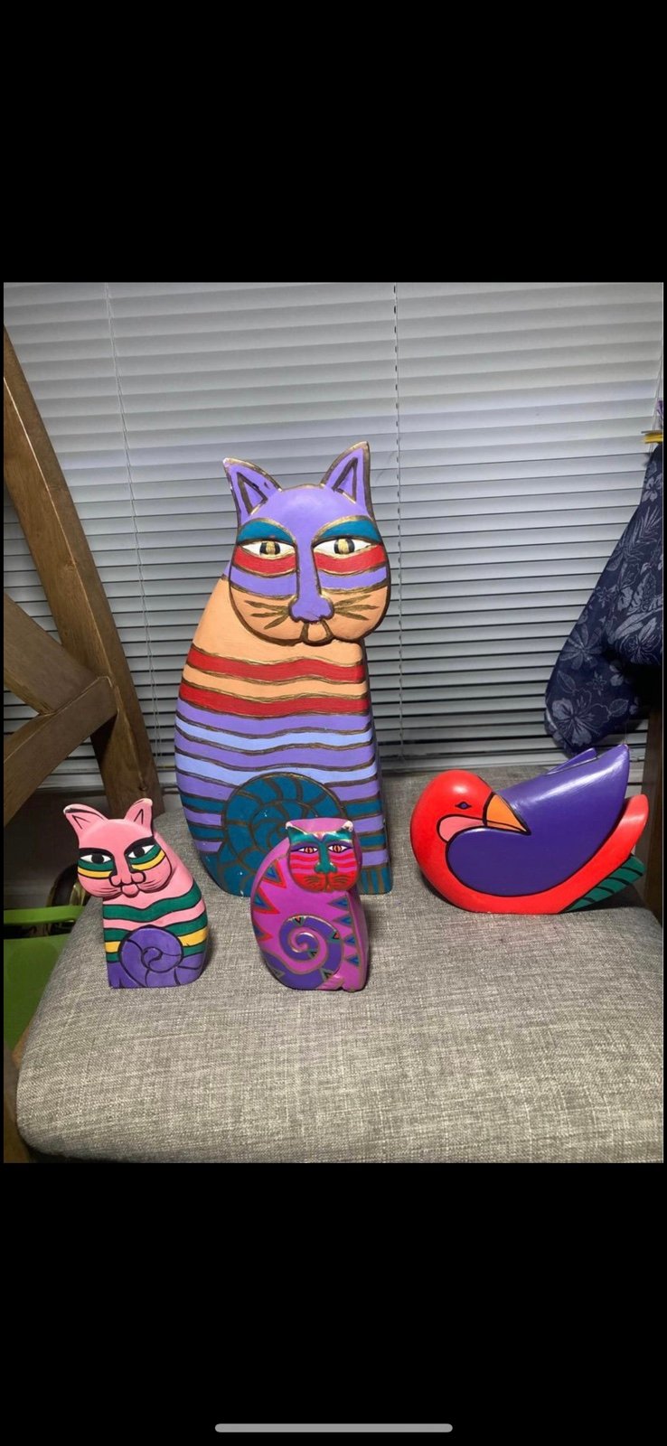 Hand made Wooden Cute Colorful Cat Bird Decor