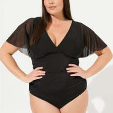 Torrid Black Wireless Mesh Flutter Sleeve One Piece Swimsuit 2X NWT 40230247