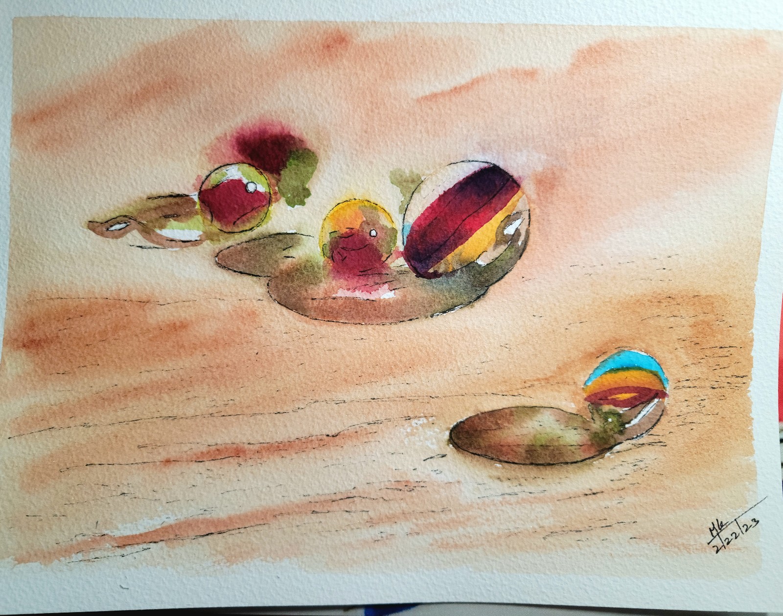 Marbles watercolor painting in bright colors