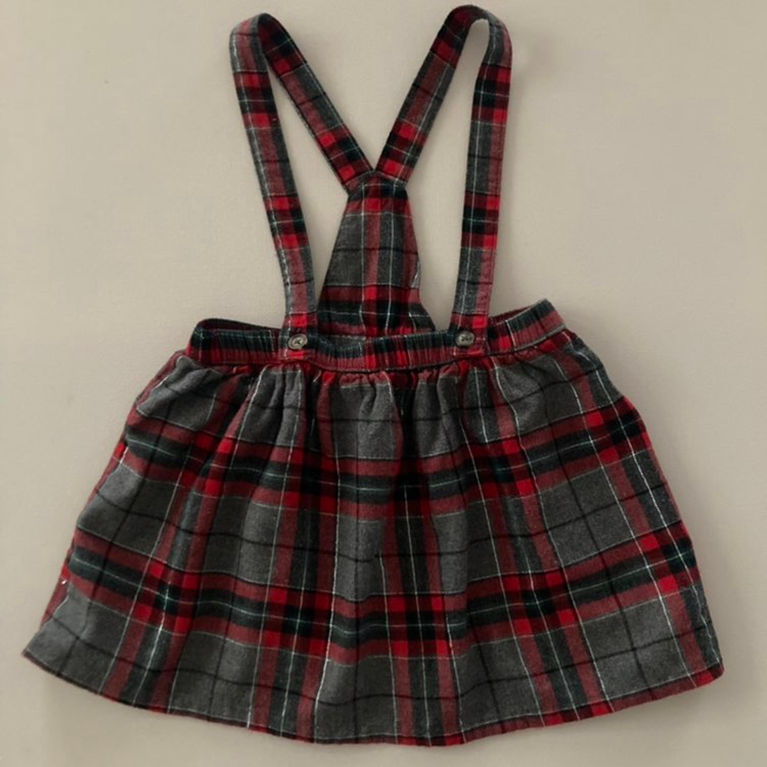 Toddler Girl 4T Plaid Flannel Suspender Skirt Red Gray