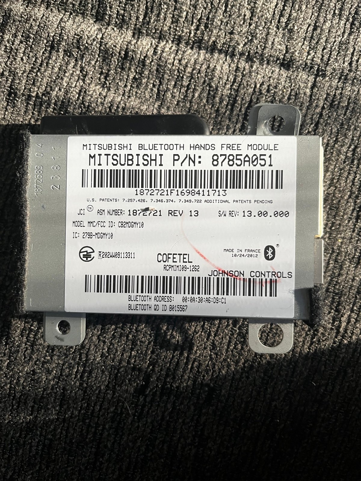 2013-2016 Mitsubishi Outlander Sport Bluetooth OEM replacement P/N 8785A051