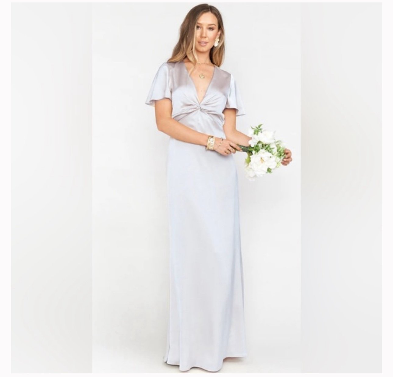 Show Me Your Mumu Maxi Rome Twist Gown V-Neck Empire Waist Luxe Satin MSRP 198