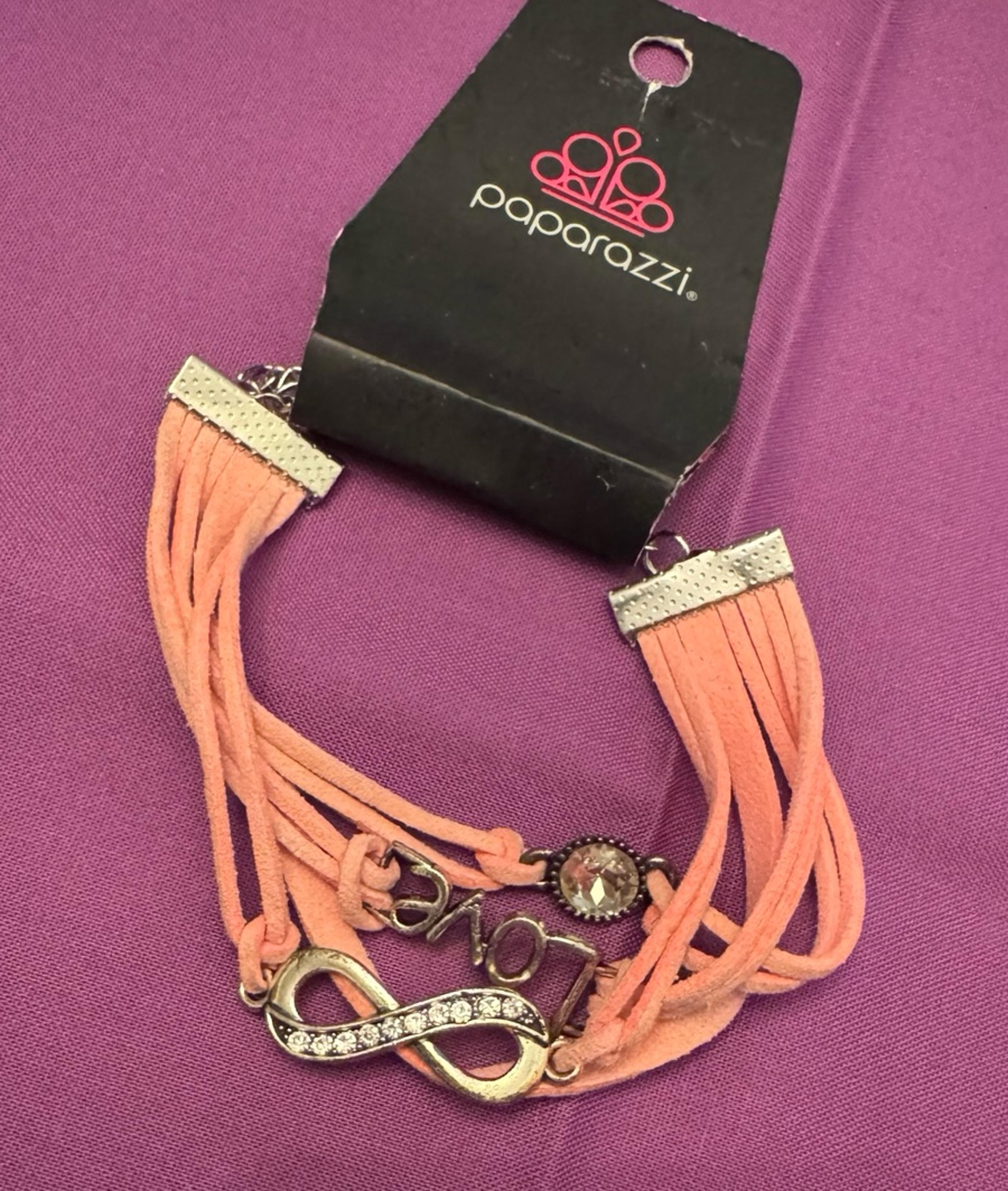 NWTS Bracelet Breast Cancer Pink Love Suede Charm Multi Strand - Paparazzi