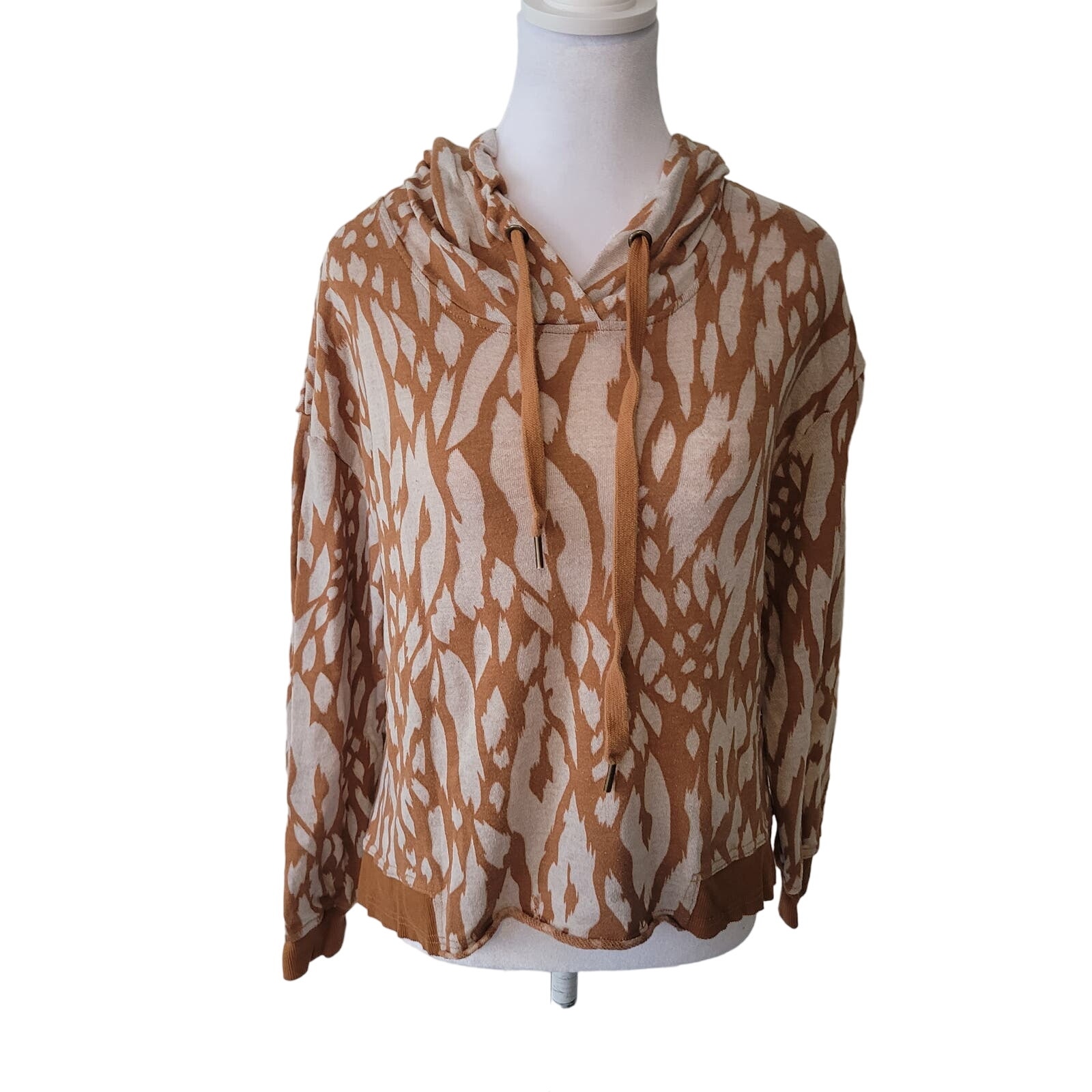 XCVI Wearables Size S Alrington Animal Print V-Neck Long Sleeve Pullover Hoodie