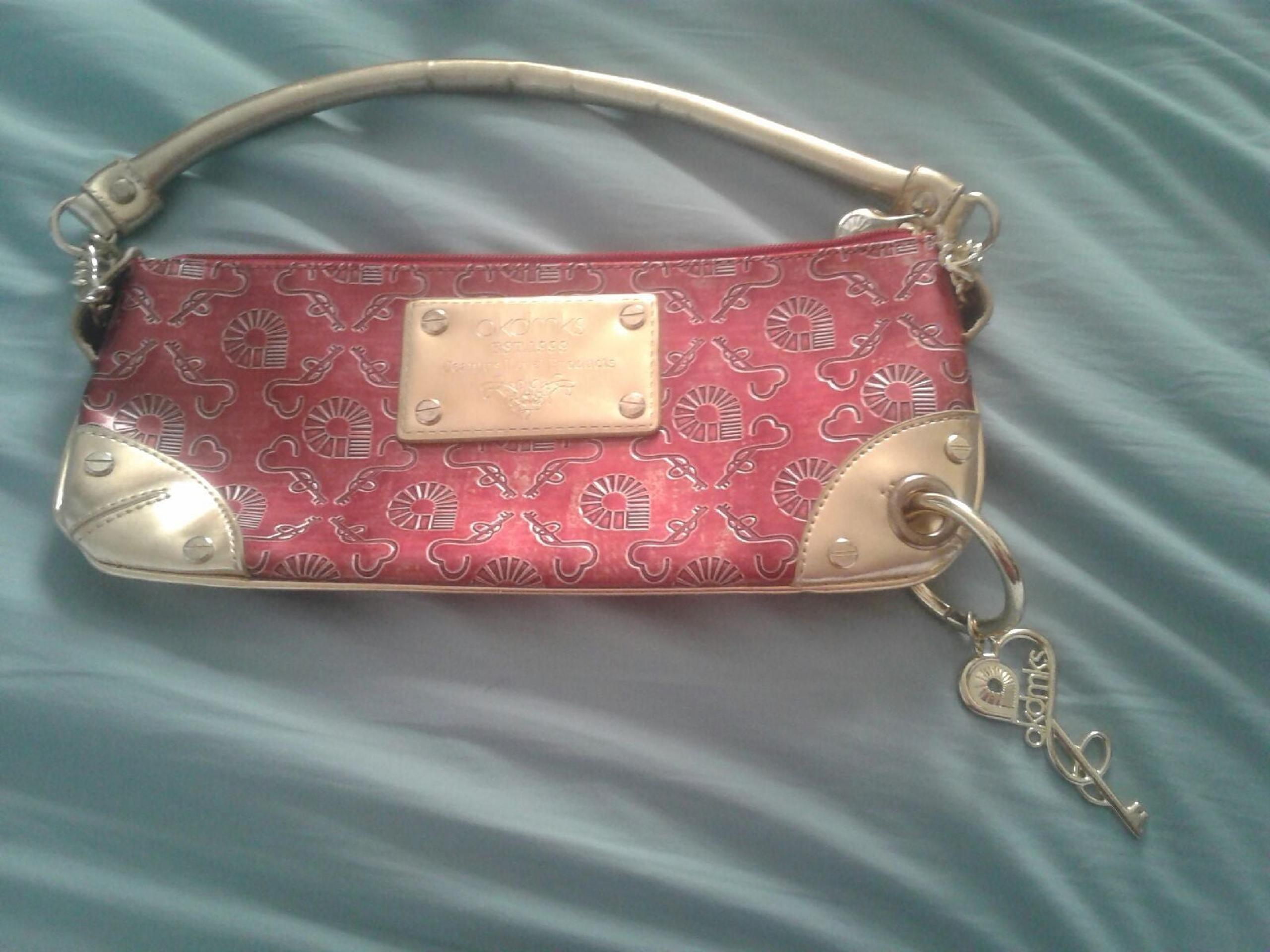 Akdmks red and gold purse w/key & floral purse