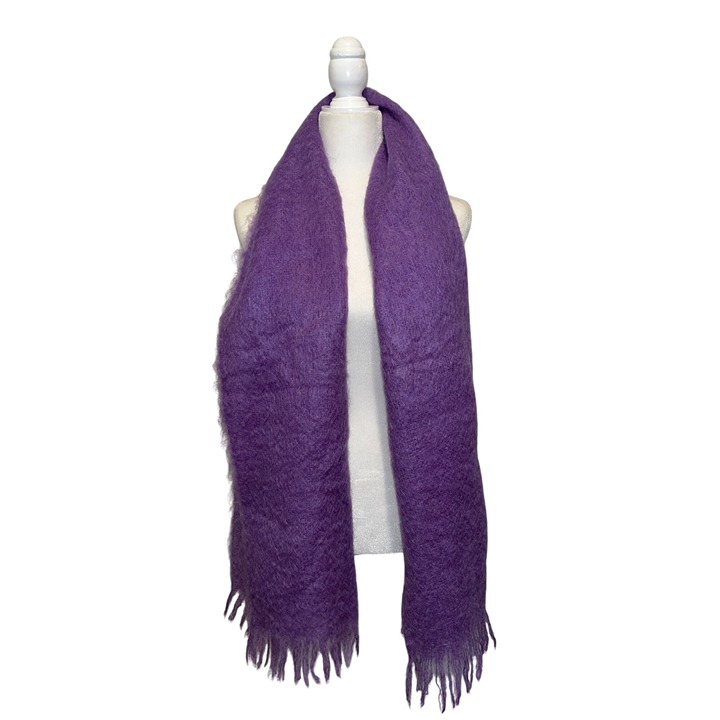 Vintage Glentana Purple Mohair Wool Scarf With Fringe