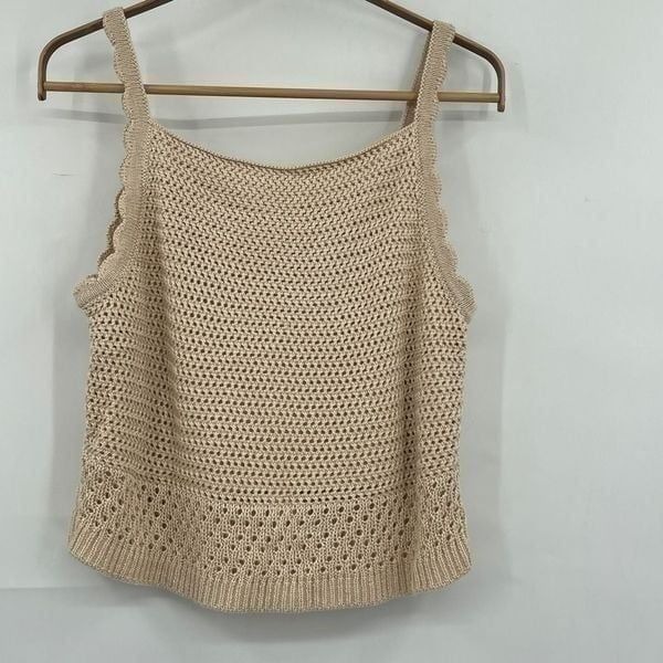 NWT House of Harlow 1960 Cream Pullover Crochet Knit Cropped Neutral Top Large