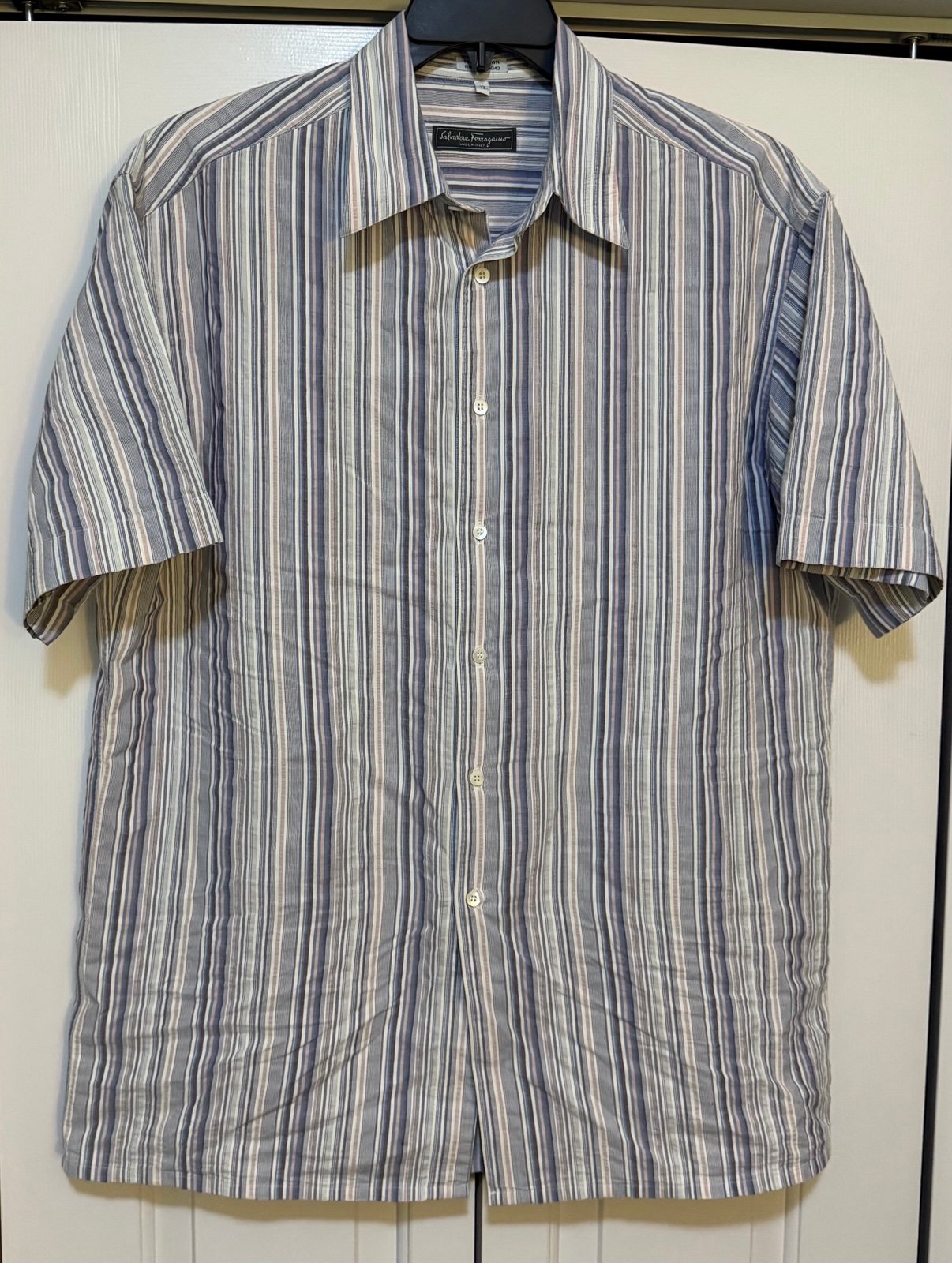 Salvatore Ferragamo Made In Italy Mens XL Blue White Striped Button Front Shirt