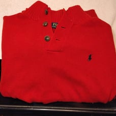 Women's large red Polo 3 button mock neck sweater durable perfect red sweater