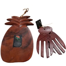 TropEco Hawaii Monkeypod Hardwood Cheese Cutting Board & Matching Salad Tossers