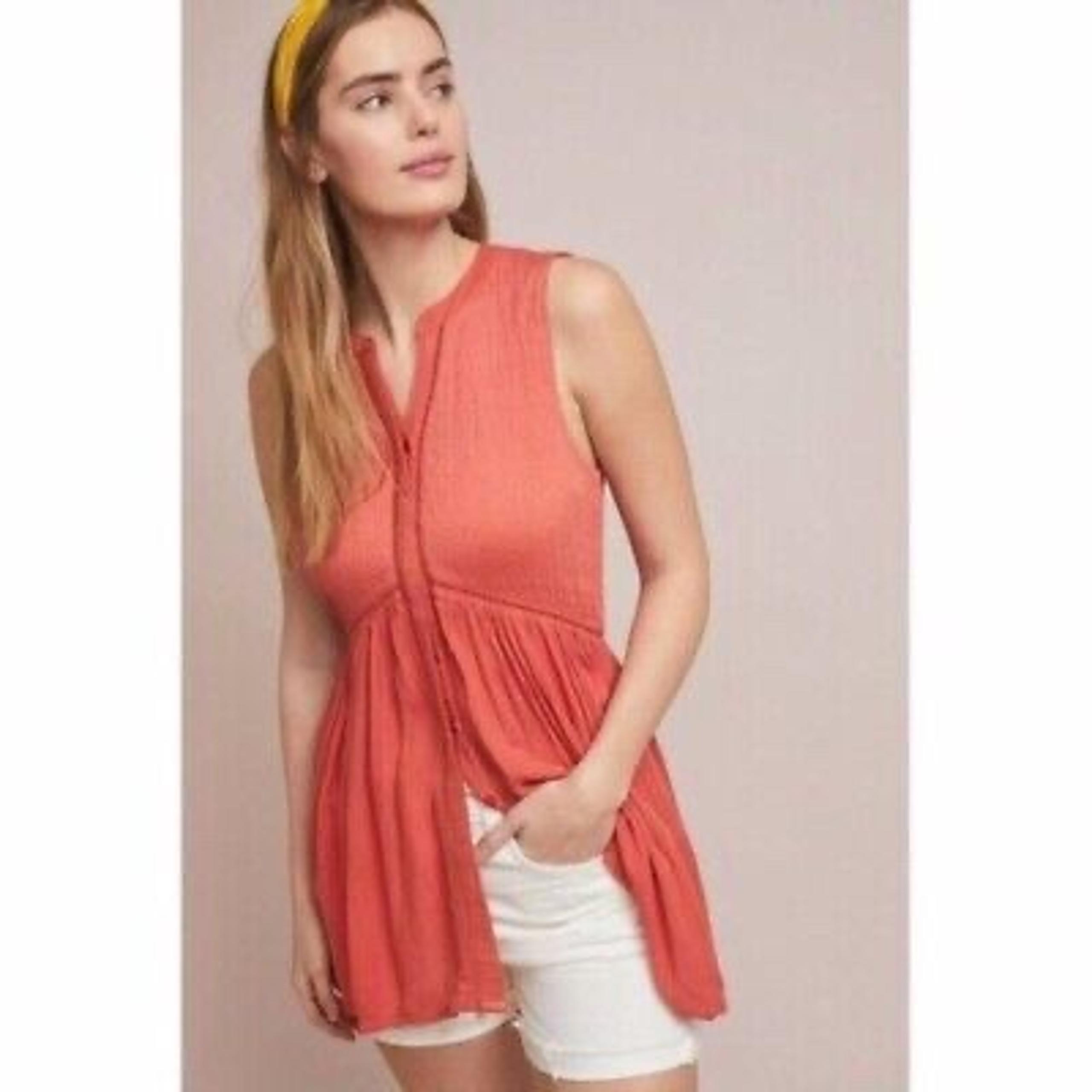 Anthropologie - Nia Tunic Button Up Sleeveless Top in Orange