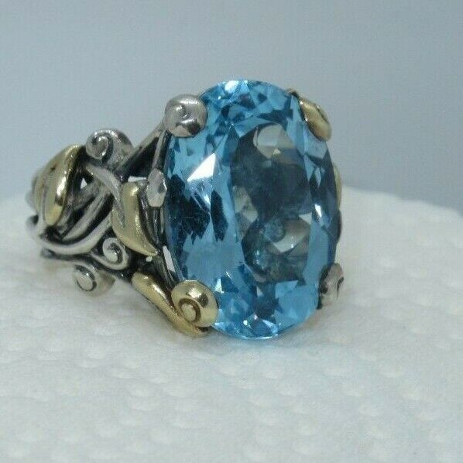 Barbara Bixby Ring 18K GOLD Sterling Silver 14 CT Blue Topaz Vine Leaf SIZE 6