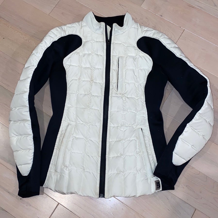 BACON virgin goose down black trim white puffer jacket