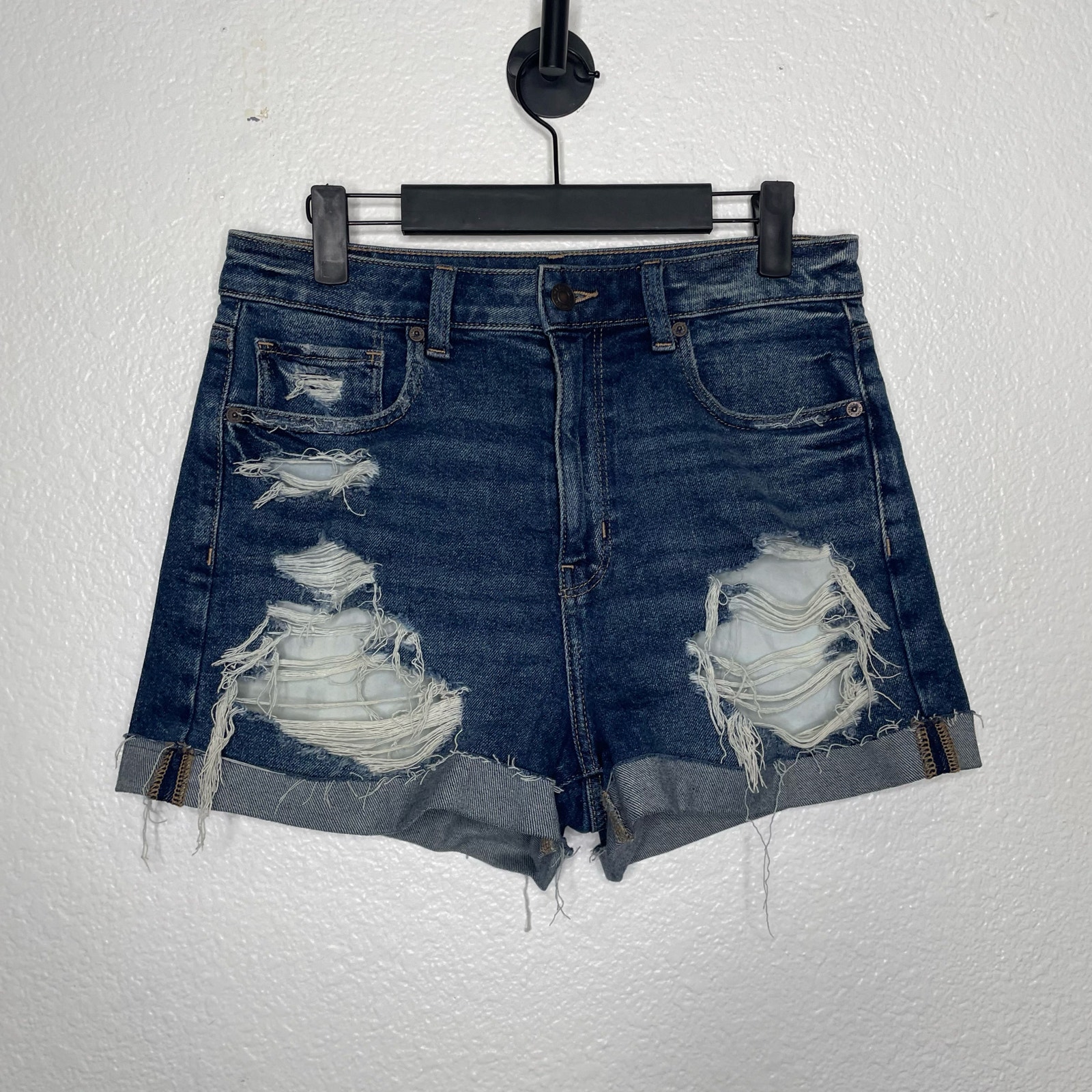 American Eagle Womens Shorts Size 6 Mom Short Stretch High Rise Denim Blue